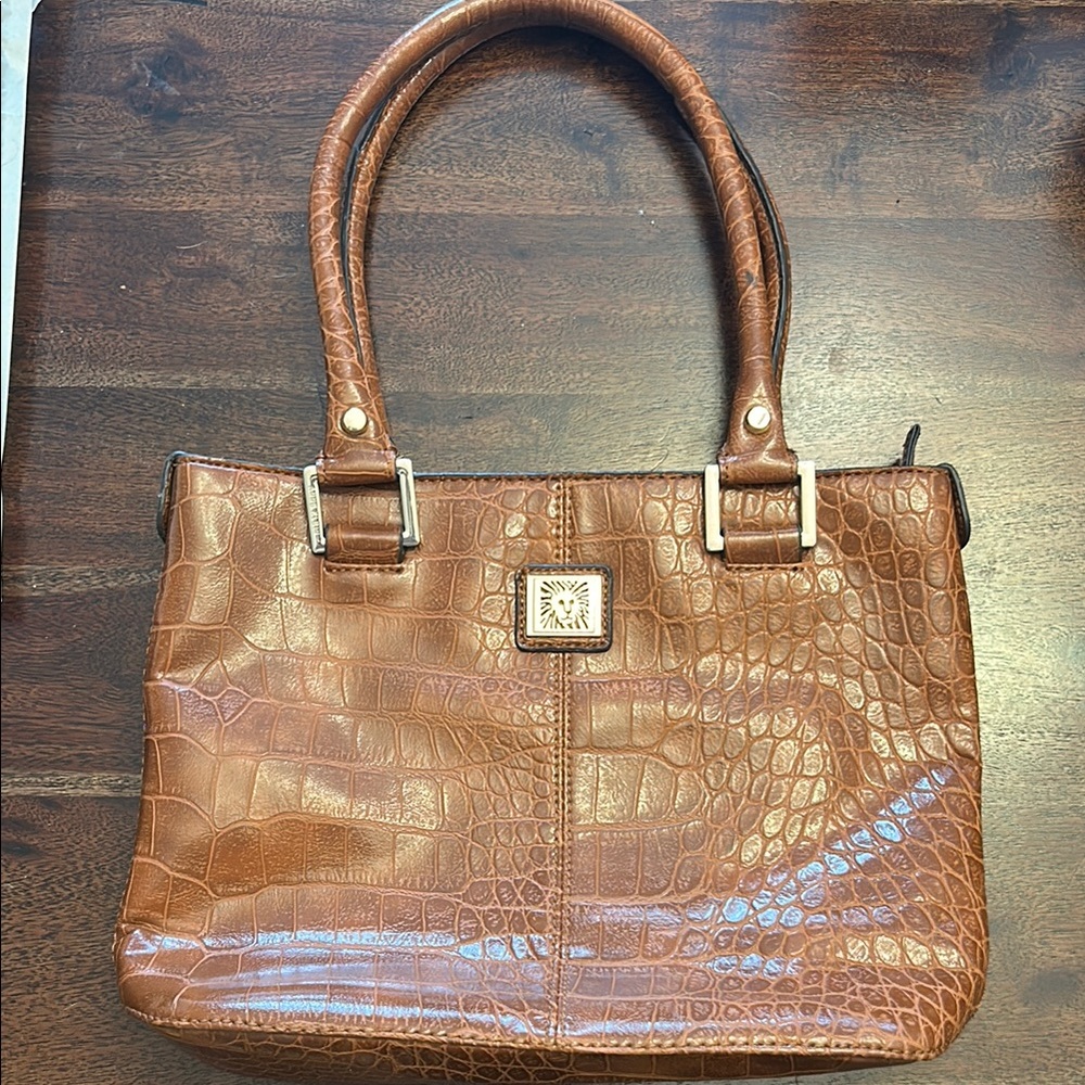 Anne Klein Tan Crocodile-Embossed Shoulder Bag
